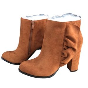 🆕 Faux Suede Leather Side Ruffle Booties